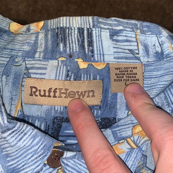 Ruff Hewn Men’s Button Down Shirt Size L Blue Swordfish Hawaiian - Picture 5 of 5